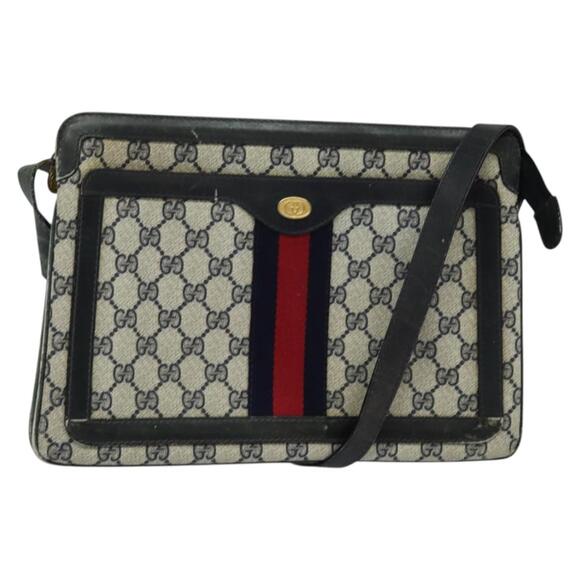 GUCCI GG Supreme Sherry Line Shoulder Bag Pvc Navy Gold Red 010 378 - Picture 1 of 16